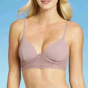 Shade & Shore Longline Crochet Bikini Top Mauve size 34B  Beach Vacation Pool